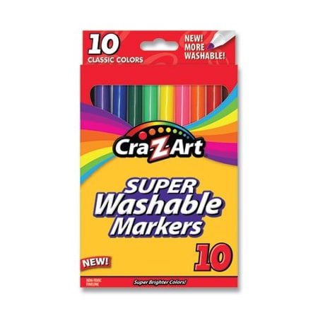 Crazart SUPER WASHABLE MARKERS, FINE BULLET TIP, ASSORTED COLORS, 10 Pieces 1016148